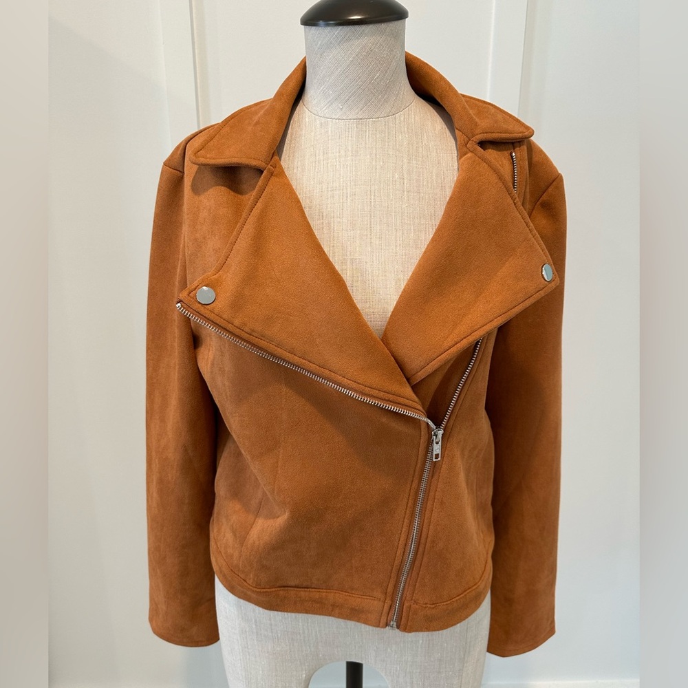 SHEIN Camel Faux Suede Moto Jacket Size 6 Medium